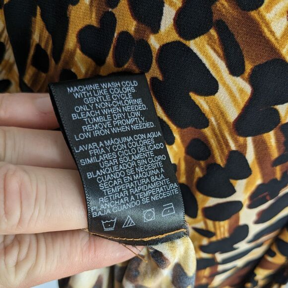 Normal Kamali Wrap Dress M Brown Short Leopard Animal Print Work Career Sleeve - Picture 12 of 12